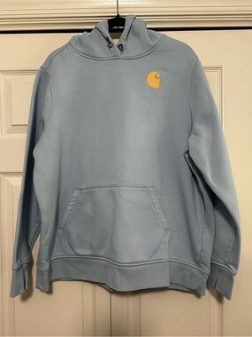 Carhartt Clarksburg Logo  Sweatshirt Hoodie in Light Blue Size XXL VGUC